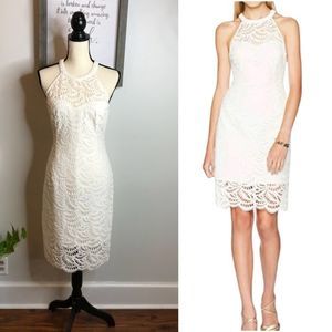 LILLY PULITZER • SIZE: 8 • BEAUTIFUL SCALLOPED FAN LACE KENNA DRESS WITH LINING